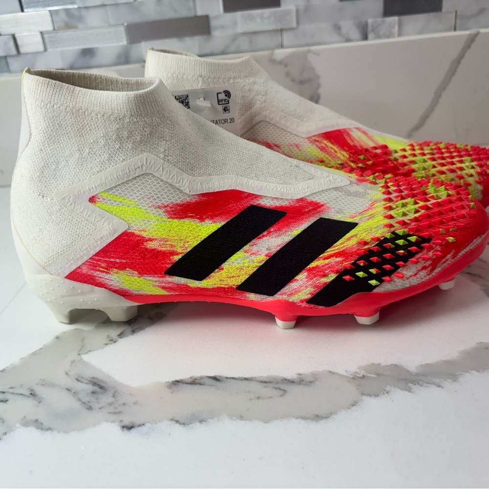 Adidas Neon Red and White Soccer Cleats